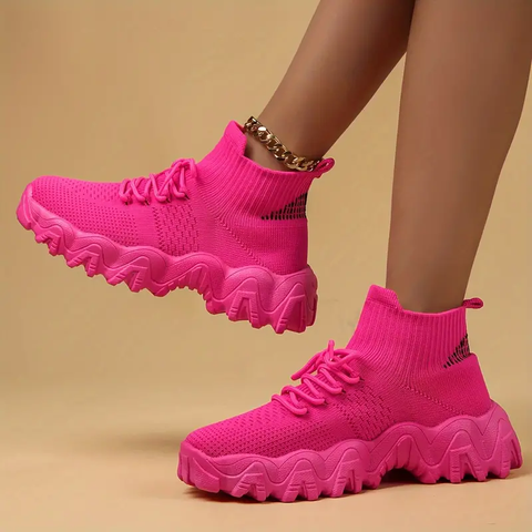 Riley (Pink) Sport Midi-Knit Ortho Traction Sneaker (Walking & Running)